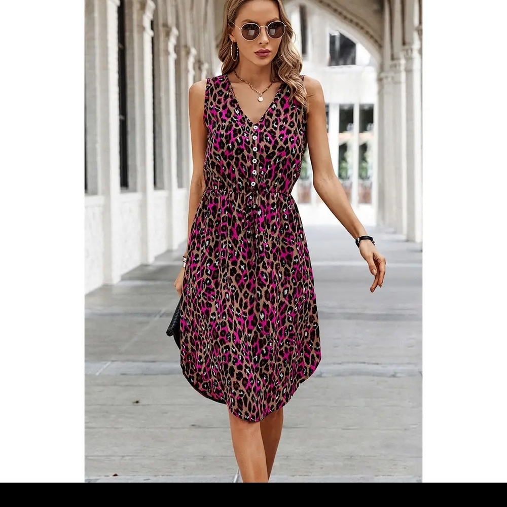 NEW Leopard Print Pink Dress - Picture 1 of 6
